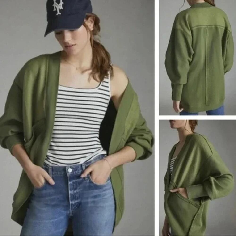 Anthropologie Pilcro Aubrey Draped Cardigan Oversized Green Fleece Small